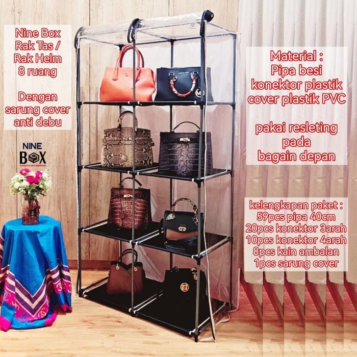 NINE BOX LEMARI PENYIMPANAN TAS / LEMARI TAS ANTI DEBU / LEMARI TAS TRANSPARANT / LEMARI PAJANG