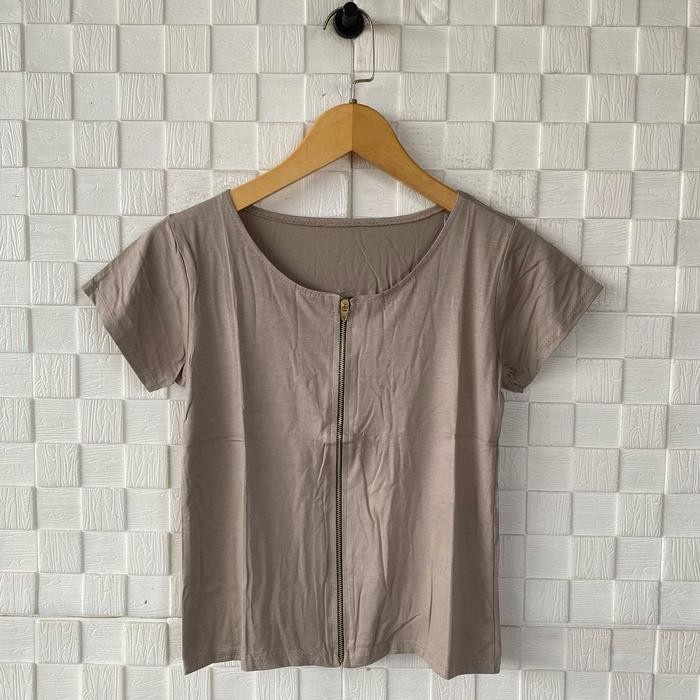 BI9 ATASAN POLOS PENDEK RESLETING DEPAN/ATASAN ZIPPER WANITA/KAOS CROP X5Q
