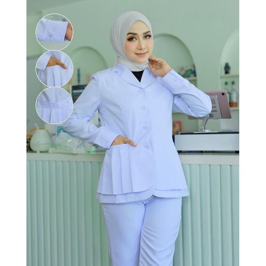 TERMURAH Baju Kerja Dinas Perawat Putih-Putih Rempel Bawah Wanita Setelan Rok Span/Rok.A/Celana