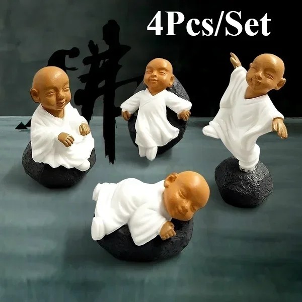 4Pcs Kawaii Chinese Buddhist Monks Miniature Bonsai Furniture Resin Craft Figurine Crafts