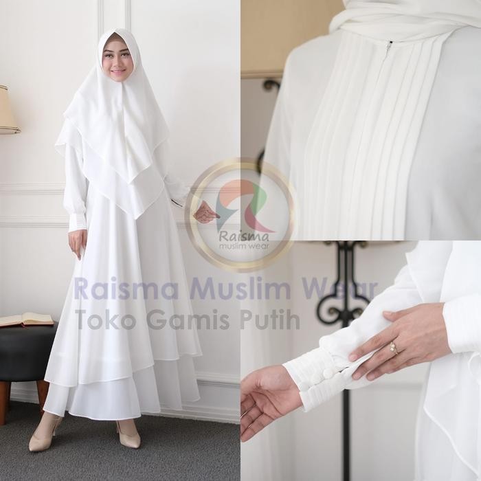 Elhijab- Gamis Putih Syari Set Khimar Warna Putih / Hitam / Bw / Gamis Umroh