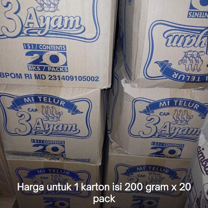 

Ready Mie Telur Tiga Ayam Kuning 200 Gram Kartonan