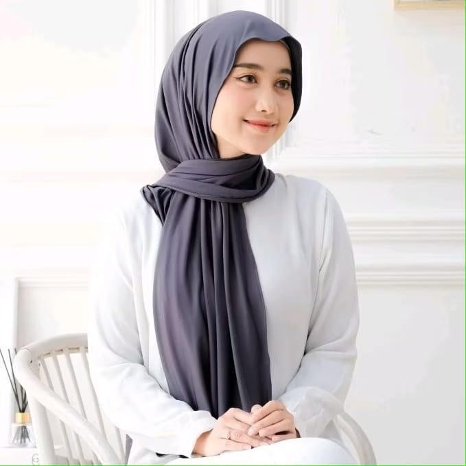 Zahra- Pashmina Kaos Rayon Premium Ukuran 175 Cm X 75 Cm Jilbab Panjang Wanita Muslim Hitam