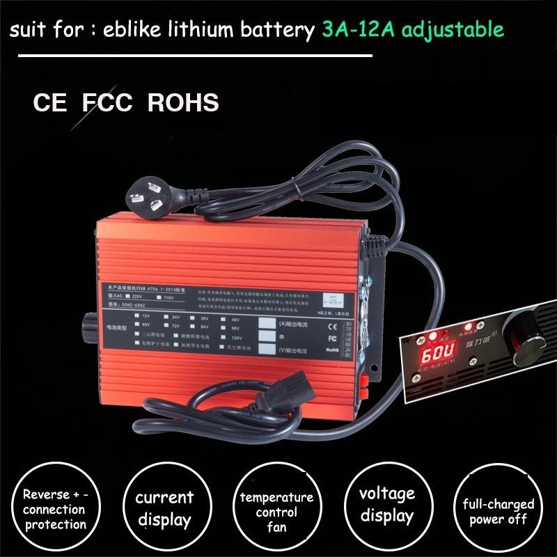Top: 72V 60V 67.2V 84V Li-ion LiPo 48V Lifepo4 Lithium Battery Charger Curren Adjust 2A 5A 10A 12A F