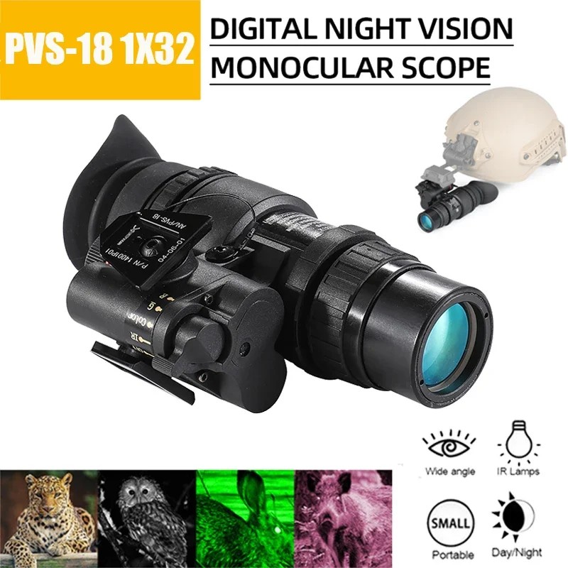 Hunting Cameras Head Mounted Digital Night Vision Monocular Helmet for Hunting PVS-18 1X32 NVG Infra