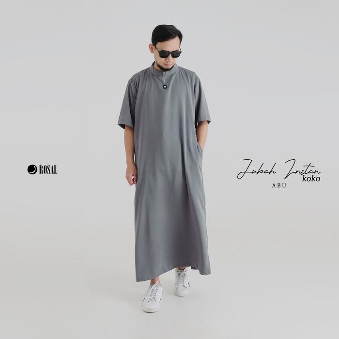 Elhaz- Jubah Gamis Pria Krah Koko Rosal Gamis Instan Jubah Jumbo Ikhwan Putih