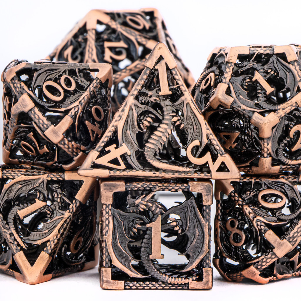 Dragon metal dice set, Hollow polyhedral dice set,Role Playing Metal Dice,Dnd dice set