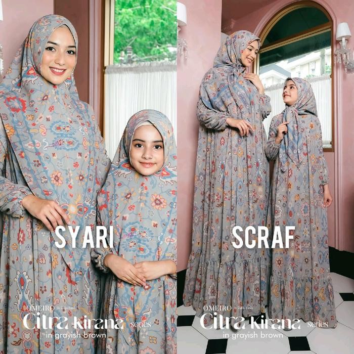 Gharim- Gamis Sale Citra Kirana Mom Dan Anak Cewe Full Ceruty Printing Series Sarimbit Omeiro