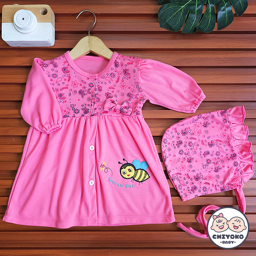 Gamis Bayi Anak Perempuan Usia 0 S/D 12 Bulan Motif Queen Bee Include Kerudung Merk Little Star Sni