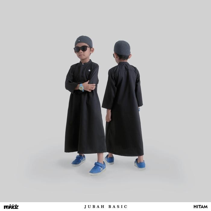Khayr- Gamis Jubah Anak Laki Laki - Jubah Basic Rokidz 4 - 13 Tahun - Hitam