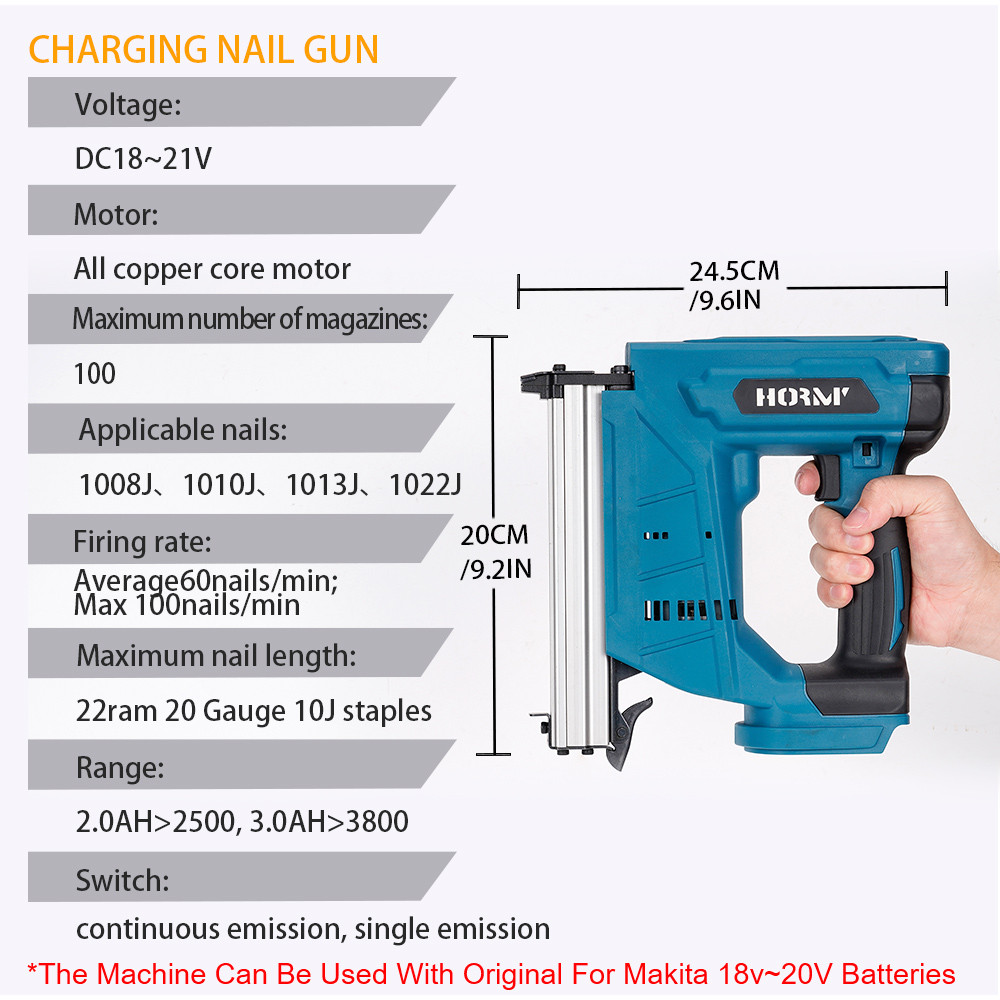 Electric Nail Gun Cordless Staple Gun Rechargeable Framing Nailer Tacker Furniture Woodworking Tool 