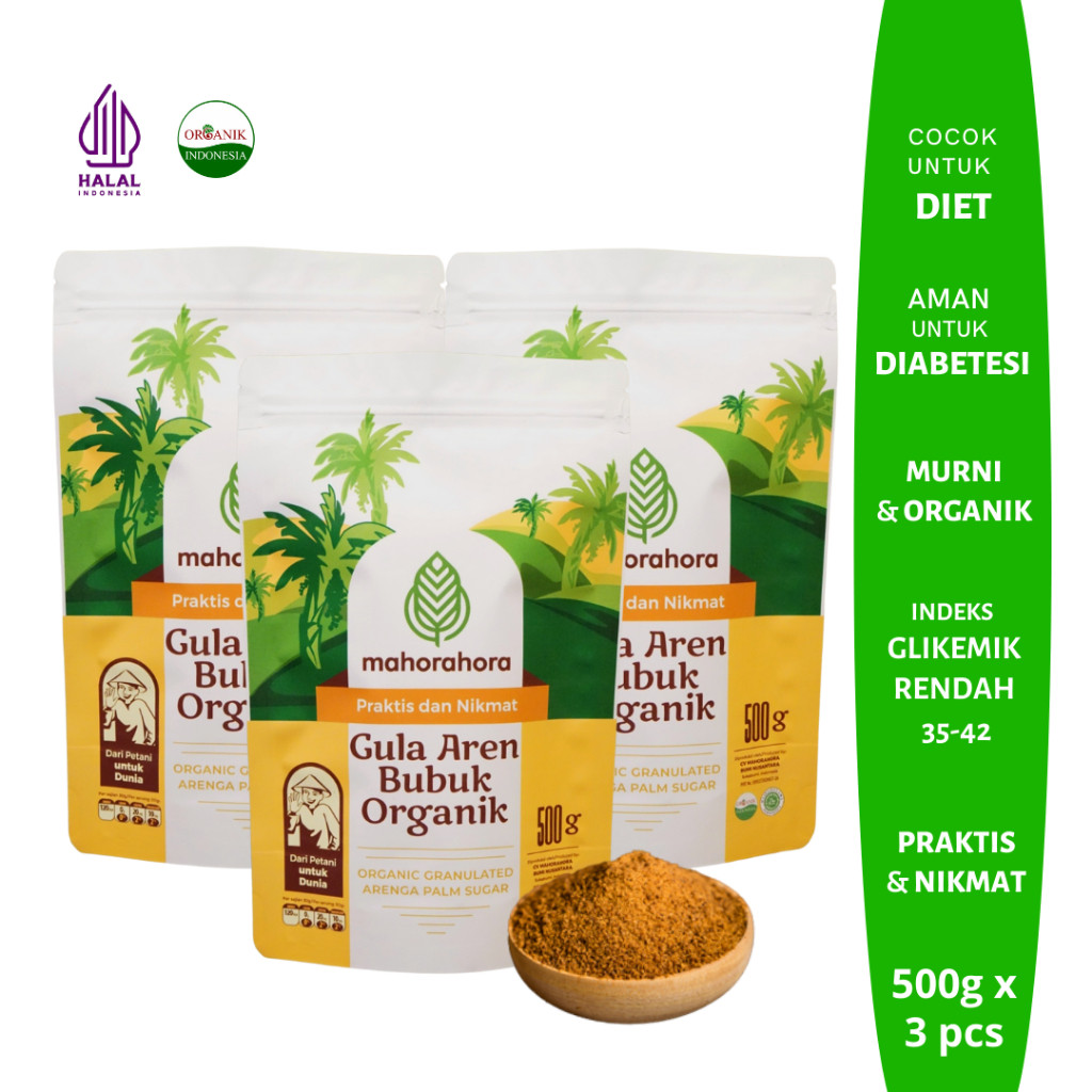 

Mahorahora Paket Hemat Gula Aren Bubuk Organik 500 gr, Premium dan Halal - 3 pcs