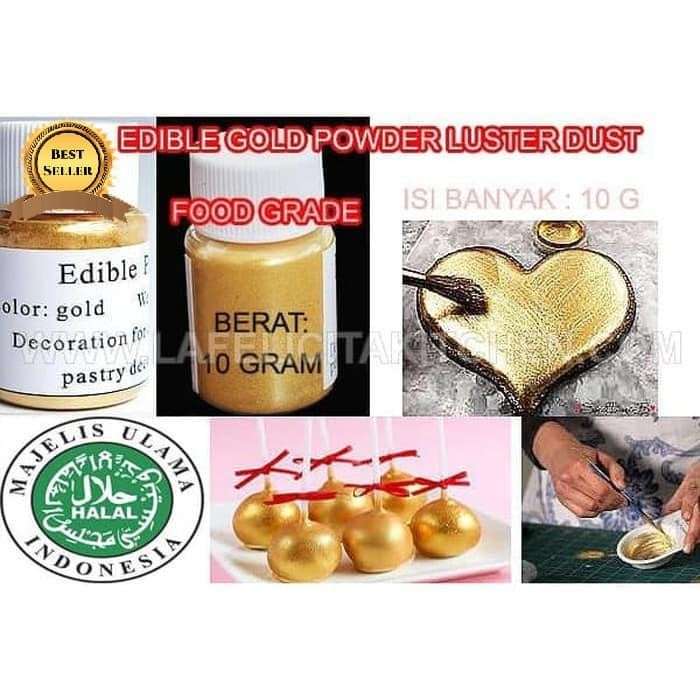 

Promo Terbatas Halal Edible Gold Luster Lustre Dust . Isi Baking Food 10G Fondant Coklat
