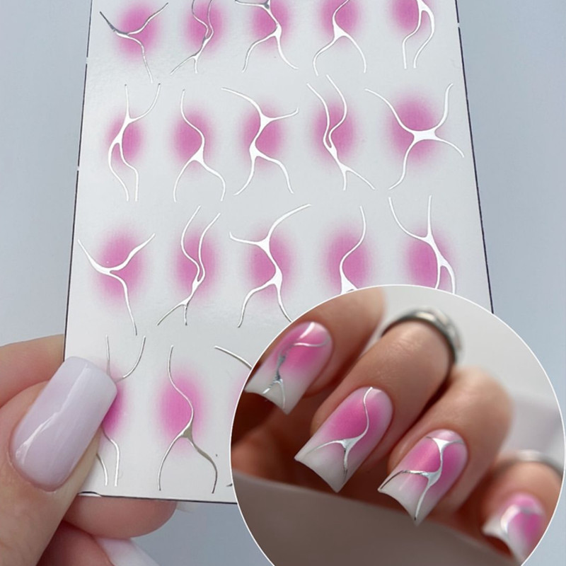 

New Gradient Color French Stickers With Irregular Lines Nail Art Rsimple Striped Nails With 3D