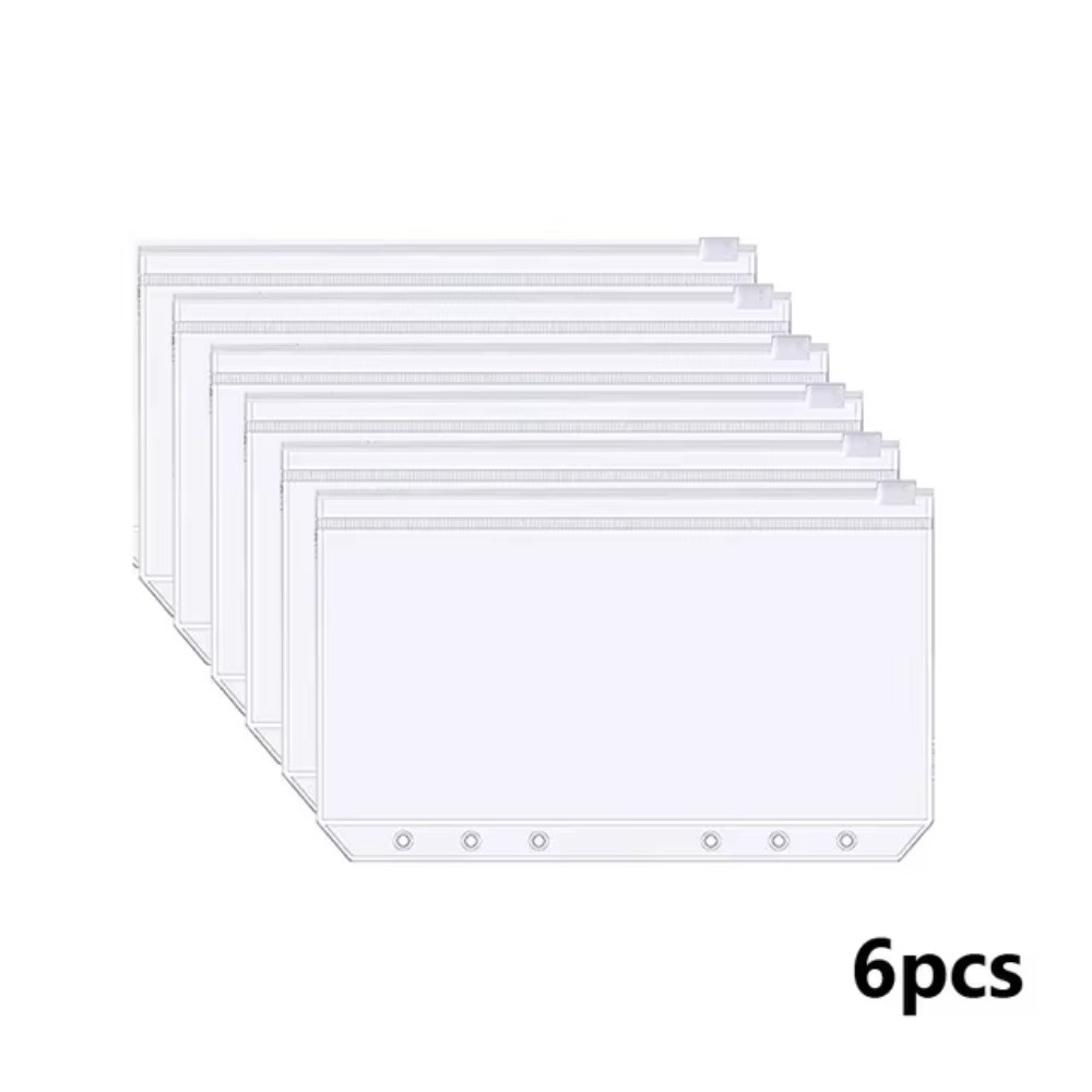 

6Pcs New A6 6-Hole Binder Pockets Pvc Waterproof Zipper Binder Pouches Receipt Bag Transparent