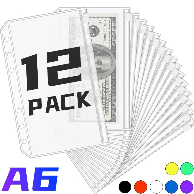 

12/6/2Pcs A6 Waterproof Zip File Folder Storage Bag 6-Hole Binder Pockets Envelopes Zipper Binder
