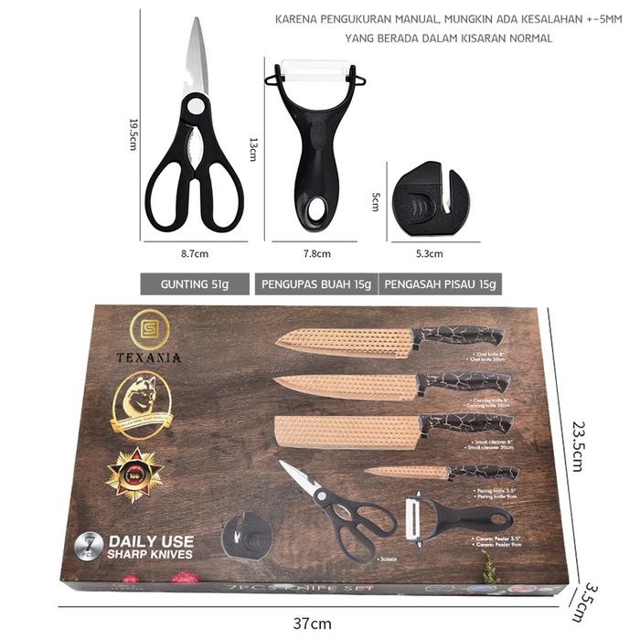 terbaru  [kokopanci x texania] texania set pisau premium stainless steel isi 7pcs warna gold