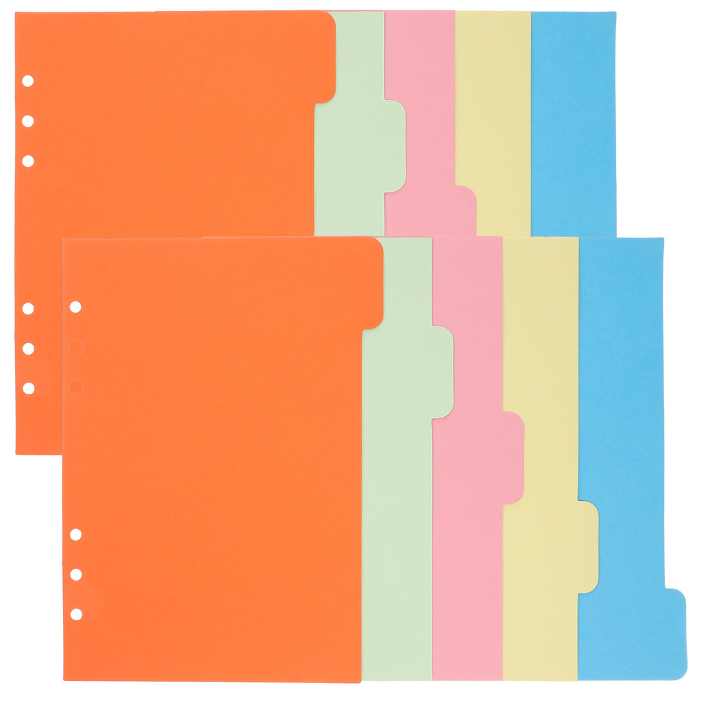 

2 Sets Paper Dividers 5 Color Tabs Standard Size 6 Ring Binder Compatible Organize Documents A5