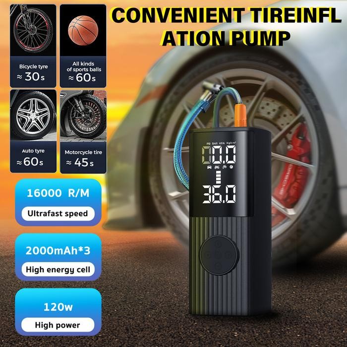 Pompa Ban Electric P008 - Ip Inflasi Cepat, 10000Mah Dengan Port Pengisian Usb, Lampu Led Pompa Ban