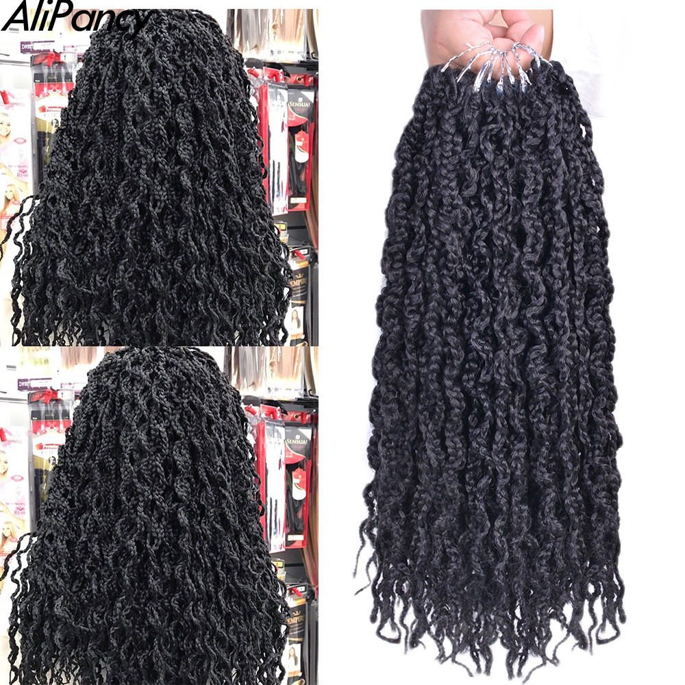 Synthetic Crochet Hair Short Bob Box Braid With Curly Ends 18Inch Omber Blonde Pre Stretched Box