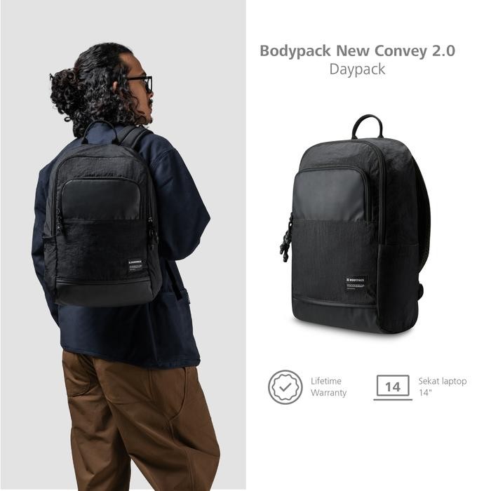 Bodypack Convey 2.0 Laptop 14 Inch Bag Tas Ransel Daypack Kuliah Anti Air Backpack - Hitam