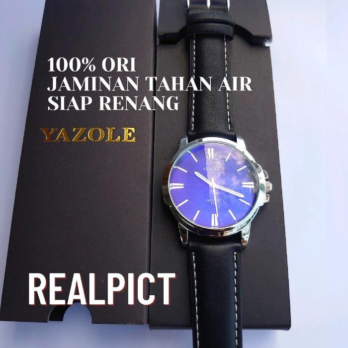 jam tangan pria tahan air original yazole simple elegan kaca biru tahan gores tahan api Analog