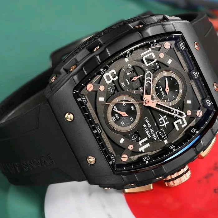 BUY 1 GET 1NEW JAM TANGAN EVANS JAYDEN 9554-2 RUBBER BERGARANSI 1TH Kaca afir