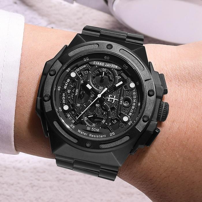 Jam Tangan Pria Evans Jayden 9547 Rantai Stainless Steel Chronograph Kaca Sapphire Water Resistant
