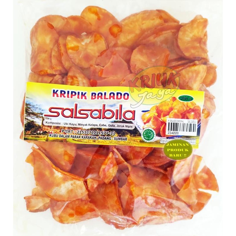 

PastikanTerjaminMutunya- Keripik SINGKONG BALADO Asli PADANG Merk Salsabila 250 Gram