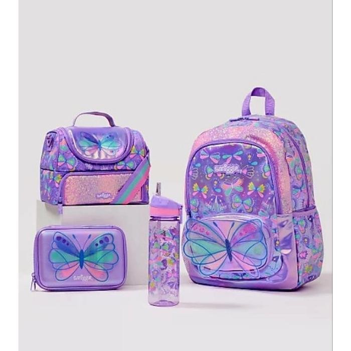 smiggle glitter butterfly backpack pencil case lunchbag bottle