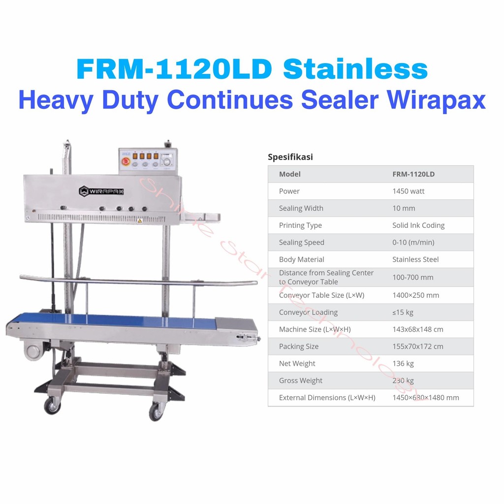 WIRAPAX Continuous Sealer Heavyduty STAINLESS BODY FRM-1120LD WIRAPAX