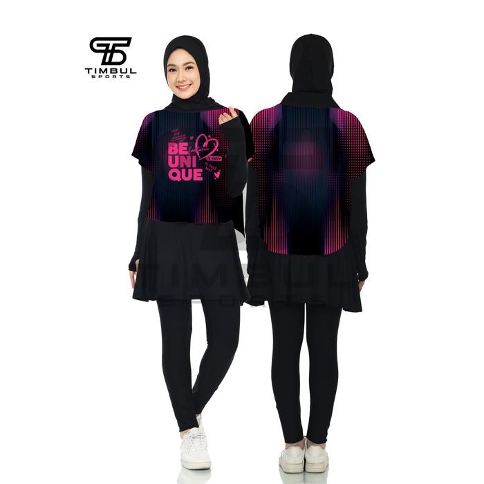 Stelan Baju Olahraga Wanita Muslimah Senam Renang Lari Bersepeda Legging Rok Hijab Rompi