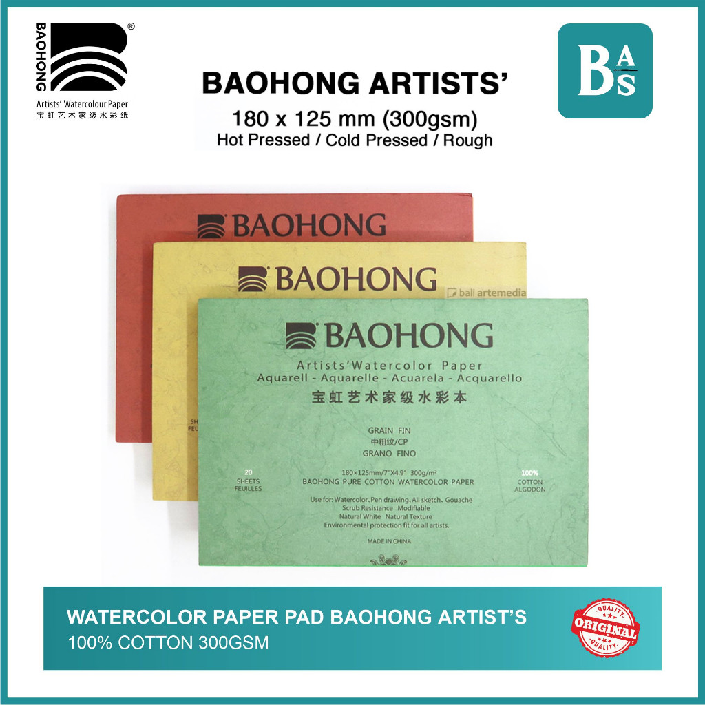 

Baohong - Artist Watercolor Paper Pad - Kertas Cat Air 180x125mm 20lbs 300gsm 100% cn /R