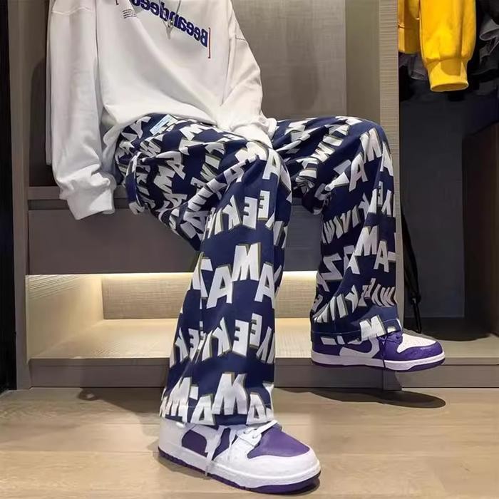 Bolden- Celana Baggy Pria High Waist Ankle Pants Style Wide Leg Hip Hop Jazz Premium (Cowok