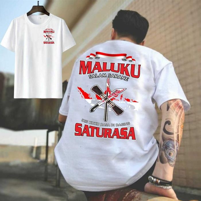 Modo- Kaos Maluku Salam Sarane Satu Rasa Peta Indo Variasi 4 Warna Bonus Sticker Maluku