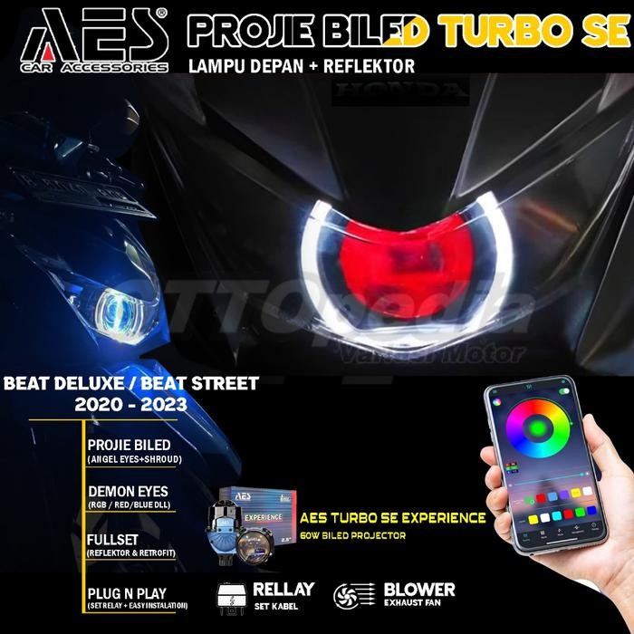 Produk Terbaik] Headlamp Projie BILED AES Turbo SE BEAT DELUXE / BEAT STREET 2020-2024 Lampu Depan