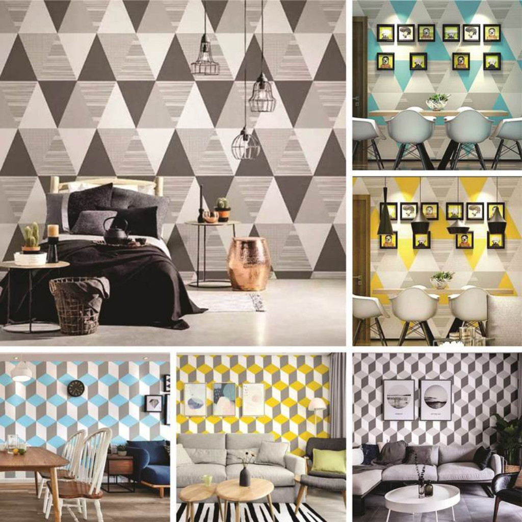 Bombardilomedis Wallpaper Sticker Dinding Motif Minimalis Prisma Kubus Aesthetic Elegan Ukuran 7,8 -
