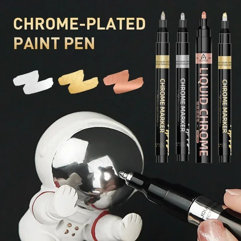 

1/2/3/4Pcs Chrome Mirror Marker Pen 0.7Mm 1Mm 2Mm Diy Reflective Paint Pen Permanent Gold Silver