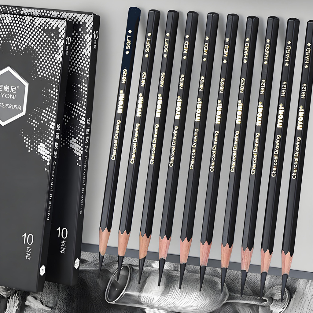 

10Pcs/Set Profession Charcoal Wooden Pencil Set Sketch Drawing Soft/Medium/Hard Wood Pencils Artist