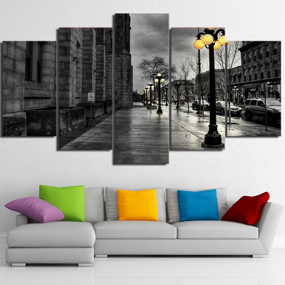 

5 Panels London City Street Black White Paintings Wall Art Canvas Painting Prints Poster Home Decor