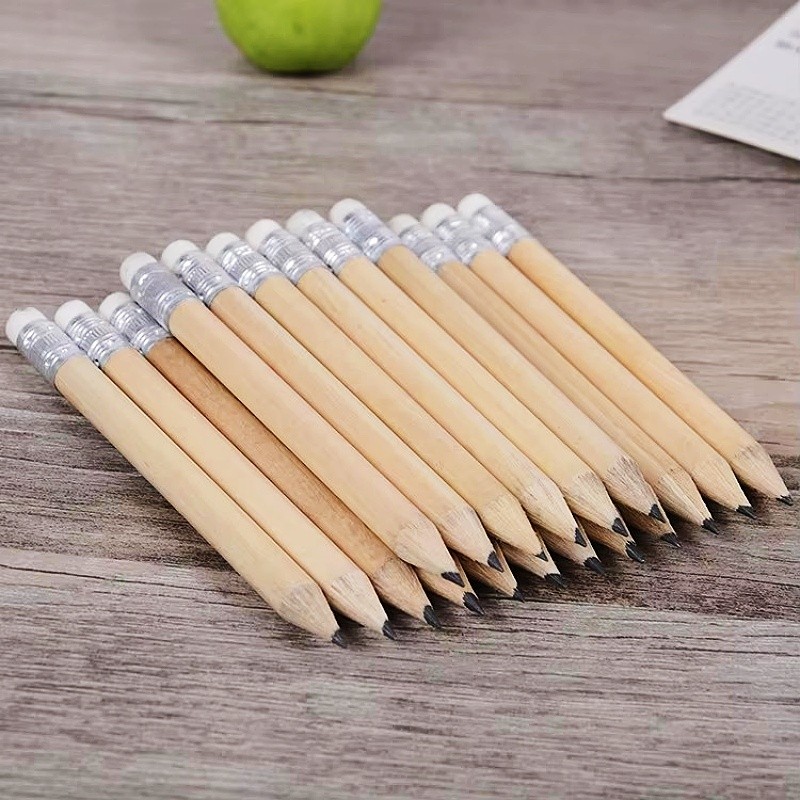 

100 Pcs/Lot Creative Mini Size Simple Wood Pencil With Eraser Log Pencil Short Size Pencil For Kids
