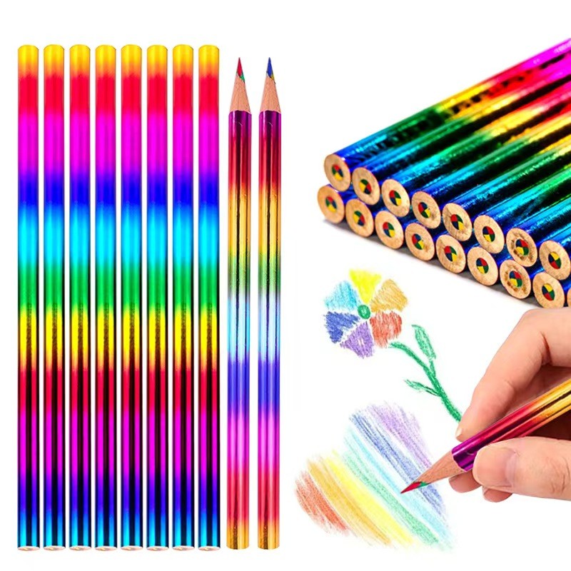 

12Pcs/Set Creative Four Color Same Core Rainbow Pencil, Hb, Coloring Drawing Pen, Hand Drawing,