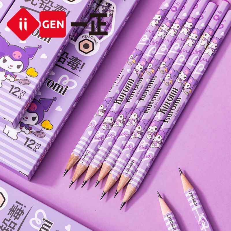 

12Pcs Sanrio Series Kuromi Hexagonal Writing Pencil Set Cute Student Pencil Creative Writing Pencil