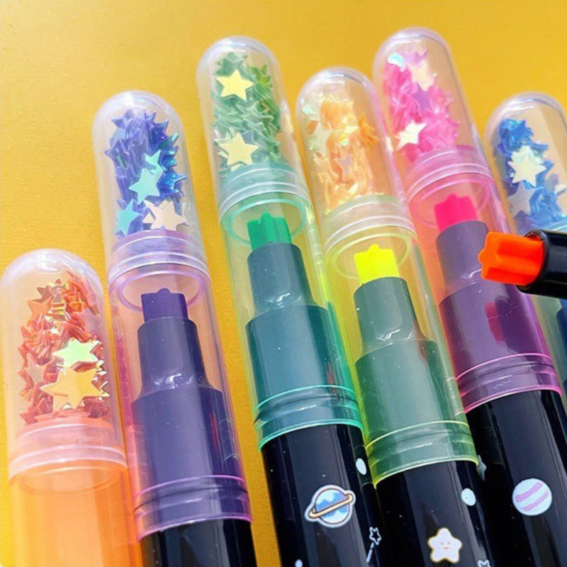 

6Pcs/Set Cute Star Stamp Highlighter Color Art Marker Diy Hand Account Pen Office Stationery Student
