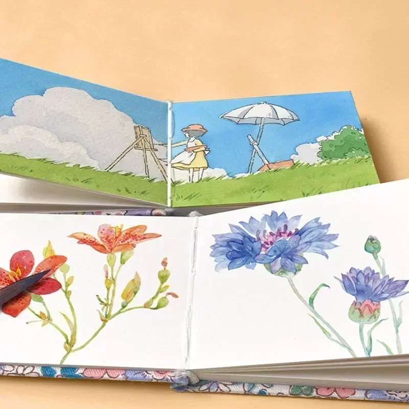 

Mini Fabric Square Watercolor Sketchbook 300G 20Sheets Travel Watercolor Painting Paper Pad For