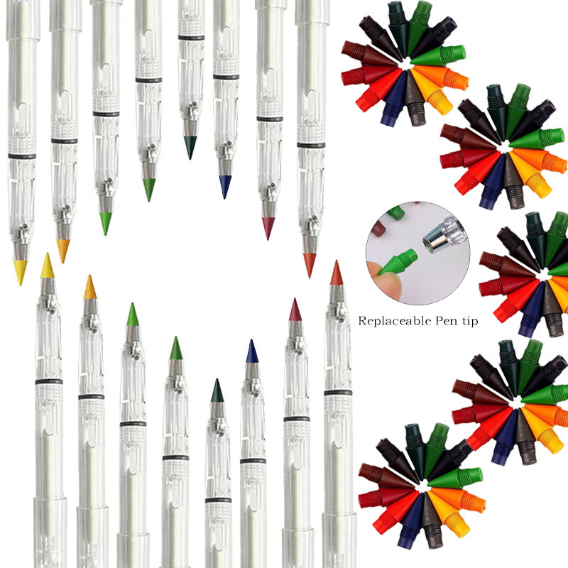 

13Pcs/Set Transparent Eternal Pencils With 12 Color Interchangeable Heads Ink Free Art Painting