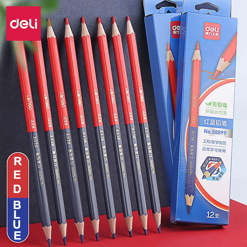 

Deli Red Blue Pencil Hb Dual Color Pen For Kid'S Adult Design Drawing Industrial Engineering Marking