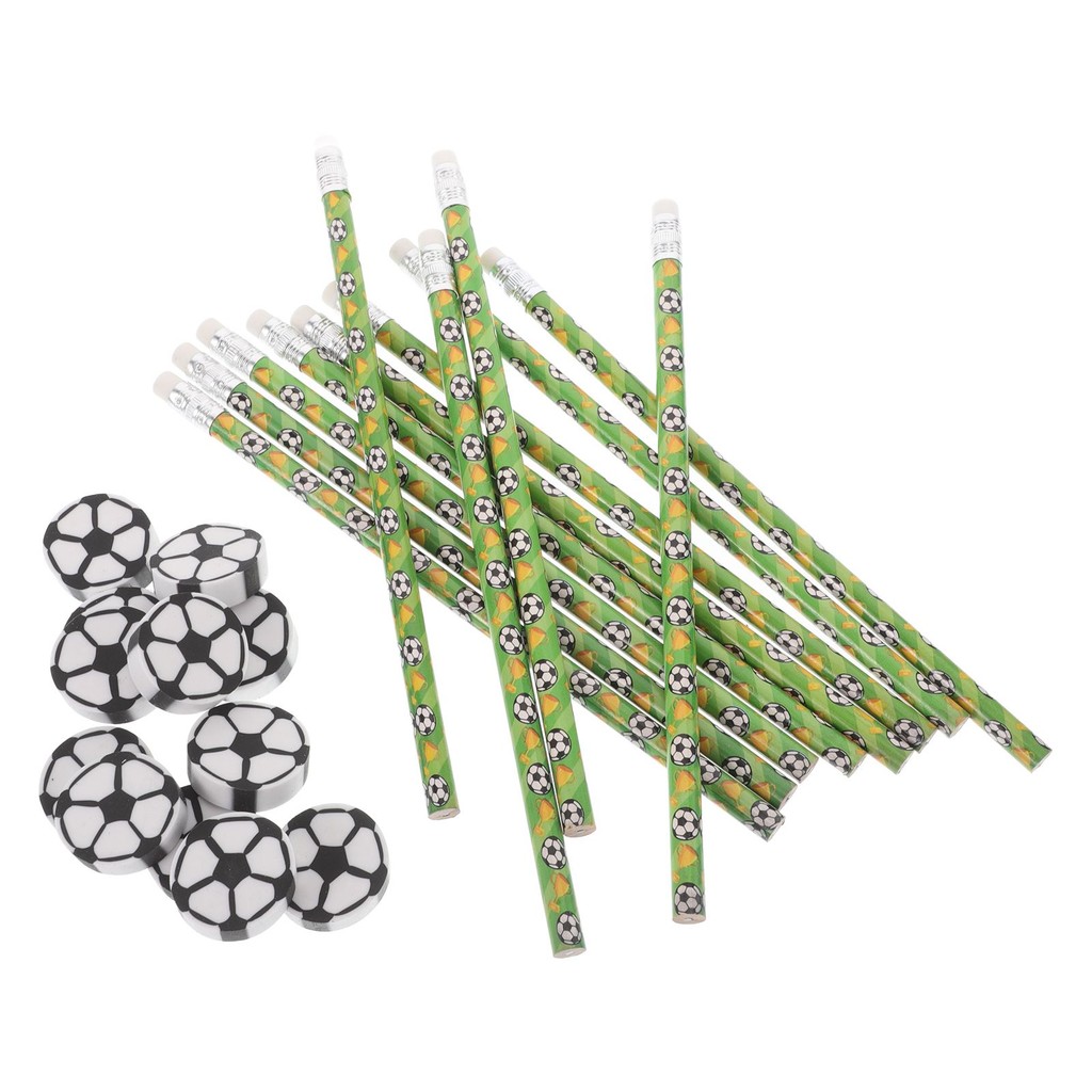 

12 Sets Football Pencils Soccer Erasers Wooden Bulk Cool Basketball Student Party Favors Classroom