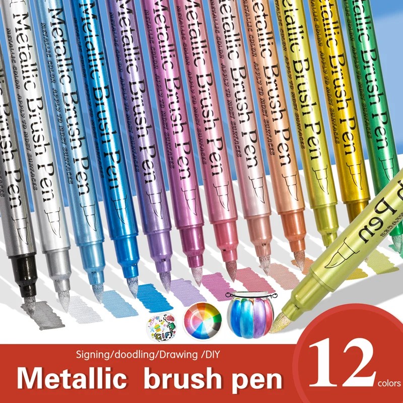 

Silver&Gold Metallic Markers High Pigment Paint Pens For Black Paper, Glass, Rock Painting, Diy