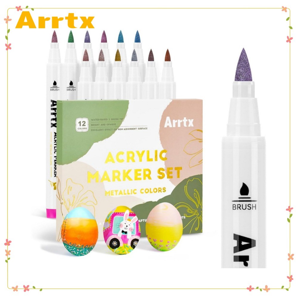 

Arrtx 12 Colors Metallic Acrylic Paint Pens Extra Fine Tip Metallic Brush Marker For Rock Painting